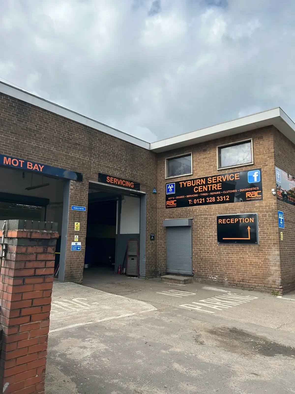 The Tyburn Service Centre frontage on Tyburn Road, Erdington — MOT bay, servicing entrance and reception